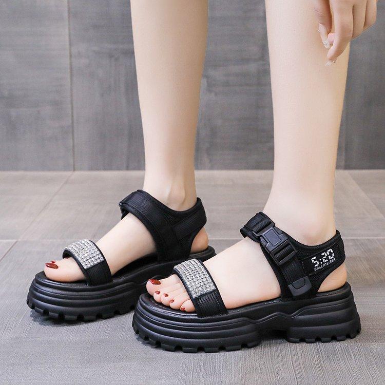 Buckle Diamond Ribbon Velcro Sandals