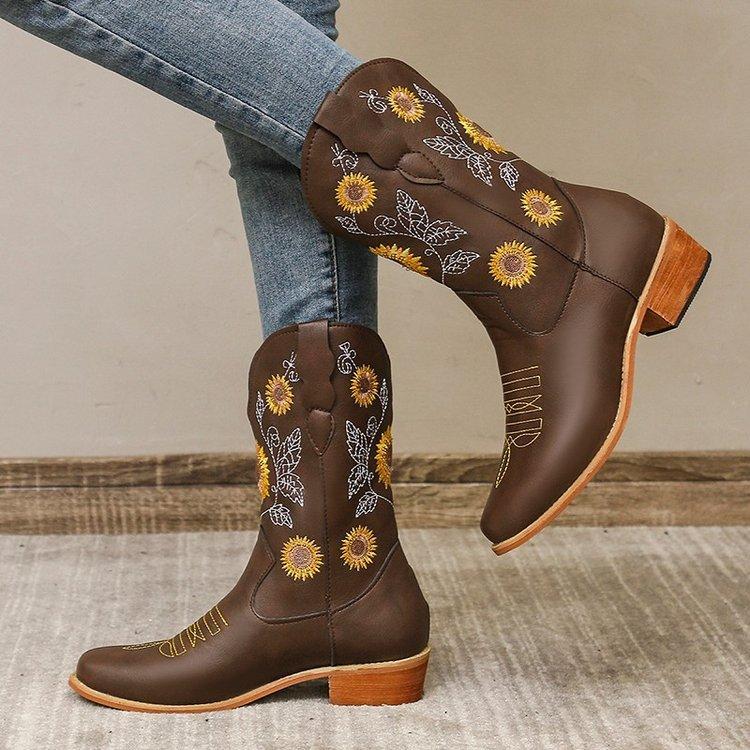 Embroidered ethnic style wedge heel casual women's boots