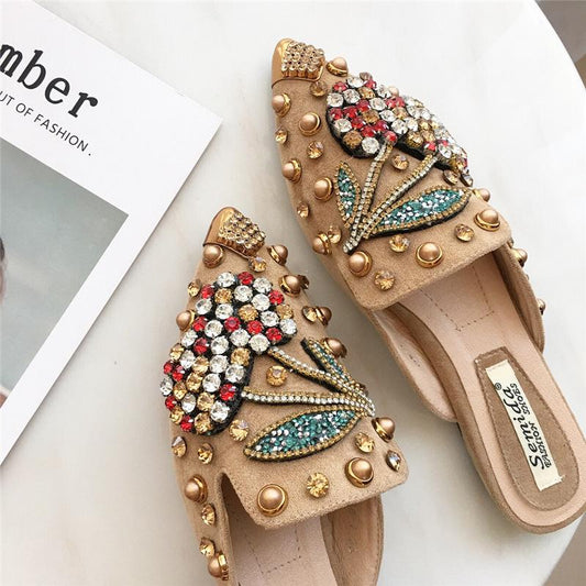 Rhinestone Point-Toe Flats