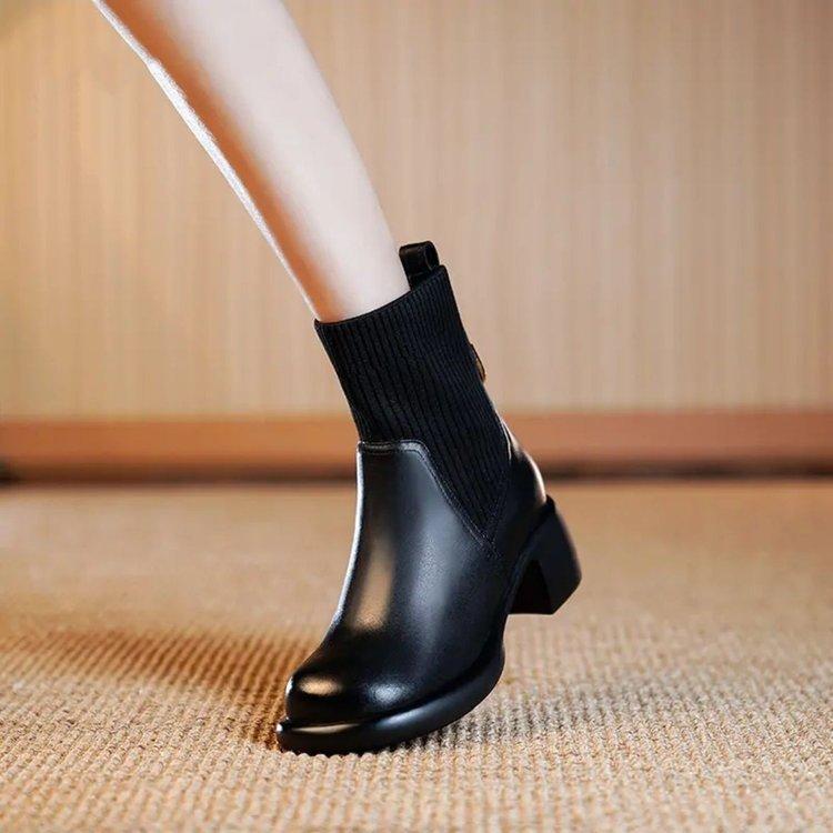 Autumn thick heel retro elastic boots