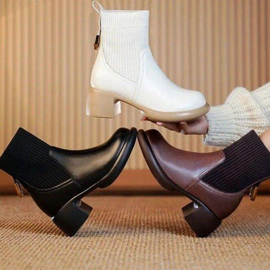 Autumn thick heel retro elastic boots