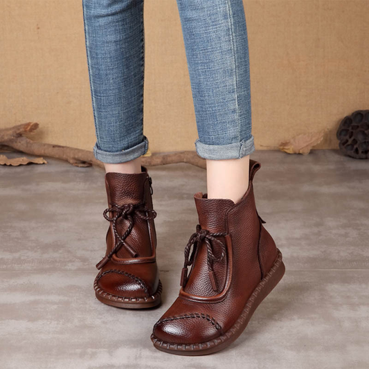 Soft Leather Retro Comfort Low Heel Boots