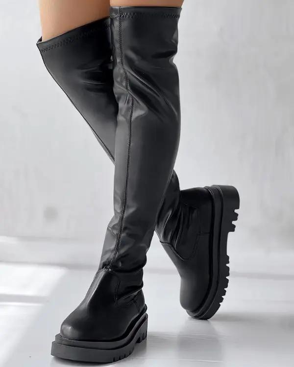 Platform Over-the-Knee Stretch Boots